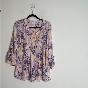J. Jill Cream Tunic with Purple Floral Print